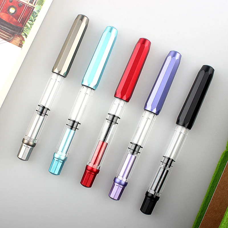 

Acrylic/Metal Piston Fountain Pen Aluminum Alloy Office School Stationery Gift Fine Nib 0.5mm Large Capacity Pens