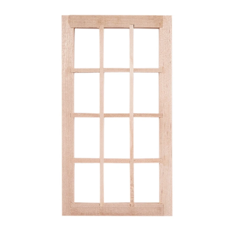 Wooden Traditional 12-pane Window Frame 1:12 Scale Dollhouse Miniature & Pot Green Leafed Plant |