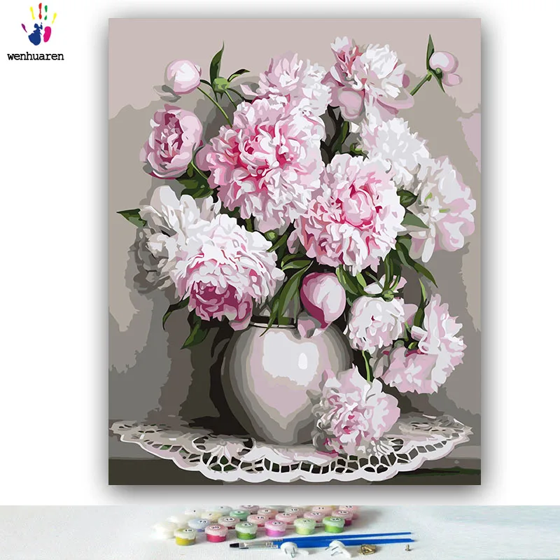 DIY картинки для раскраски по номерам с цветами Розовая Бегония Цветочная