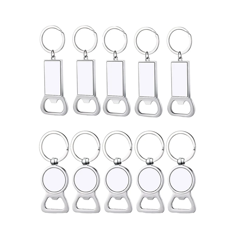 

10 Pcs Sublimation Blank Keychains Sublimation Metal Bottle Opener Blank Key Ring Aluminum Heat Transfer Keychain