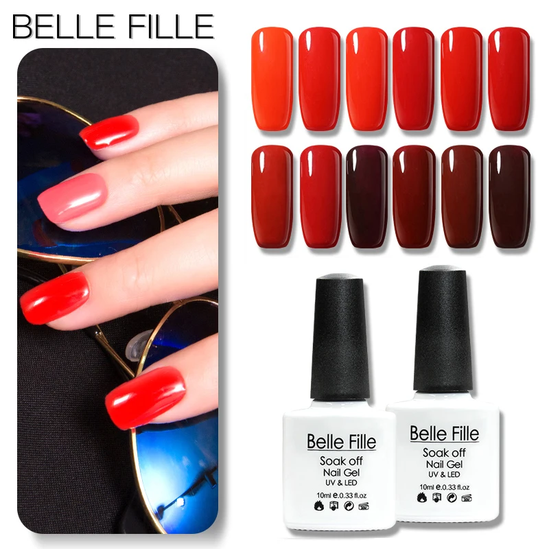 Belle Fille Розовый Красный Цвет гель лак для ногтей украшение Блестящий Vernis Гель УФ 10