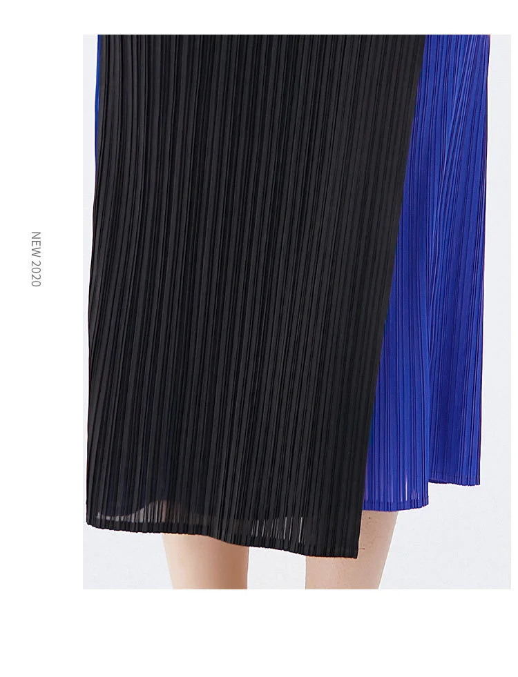 

2021 Spring Summer New Fashion Woman High Waist Contrast Color Patchwork Soft A Line Pleated Skirt Female