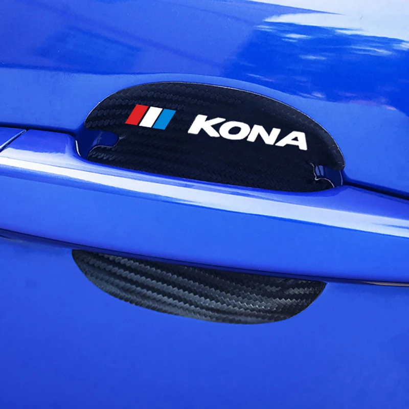

Car protection 4 pcs of carbon fiber leather car door handle protection sticker，used for Hyundai kona 2018 2019 ev Car