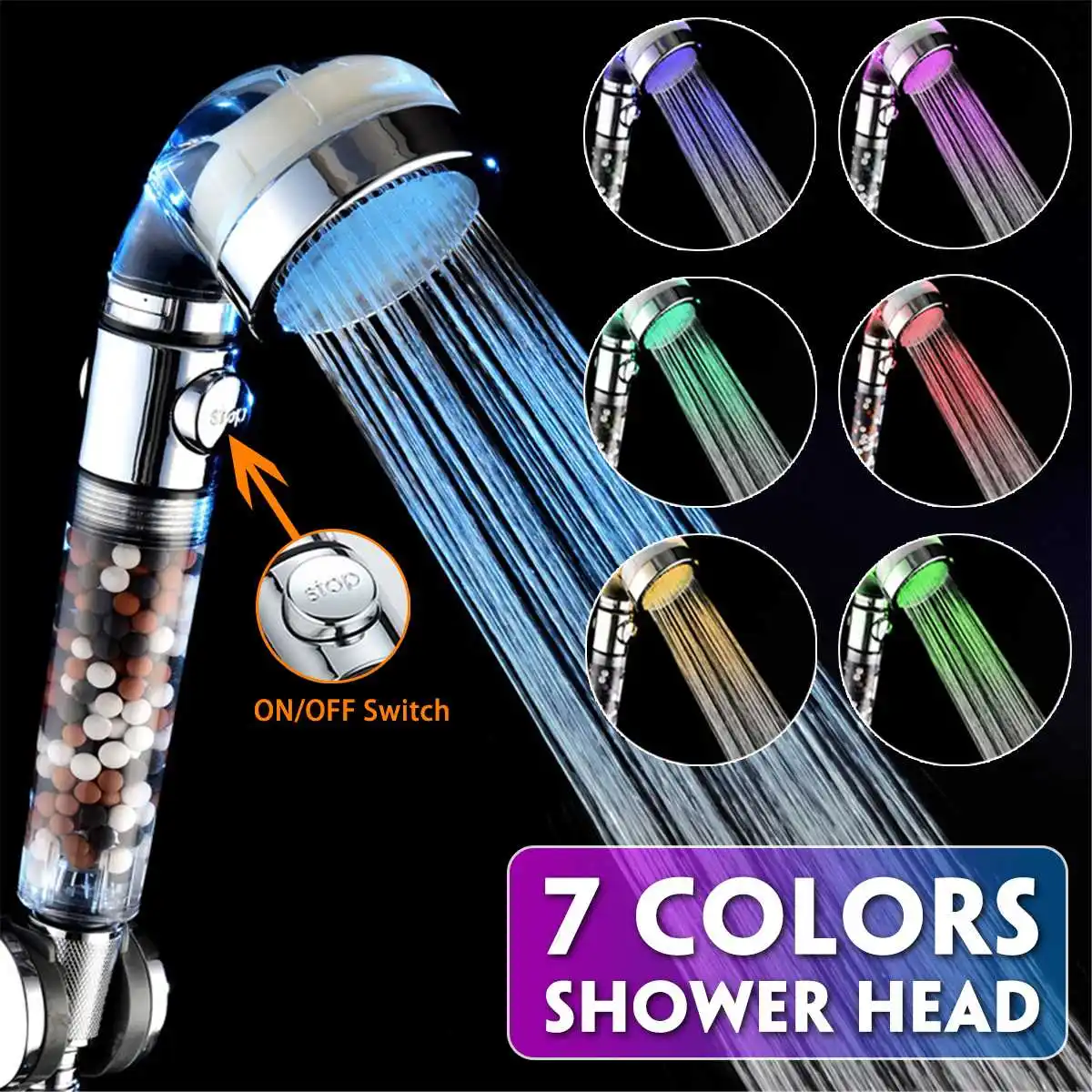 

7 Color Changing LED Shower Head High Pressure Water Saving Spray Hand-held Shower Head Bathroom Accessories Shower Tools