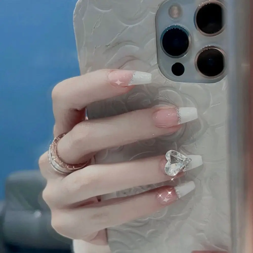 24 шт./корт. Гвозди розовые длинные накладные ногти со съемным сердцем балерины