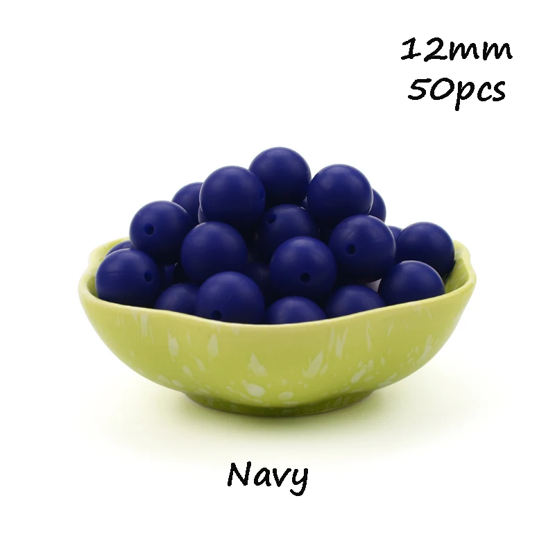 Navy LOFCA, 12 мм, 50 шт./лот, бусины из пищевого силикона, Прорезыватель для зубов, круглые бусины, Детская жевательная для прорезывания зубов, Силиконовые Прорезыватели для самостоятельного изготовления - Цвет: Navy