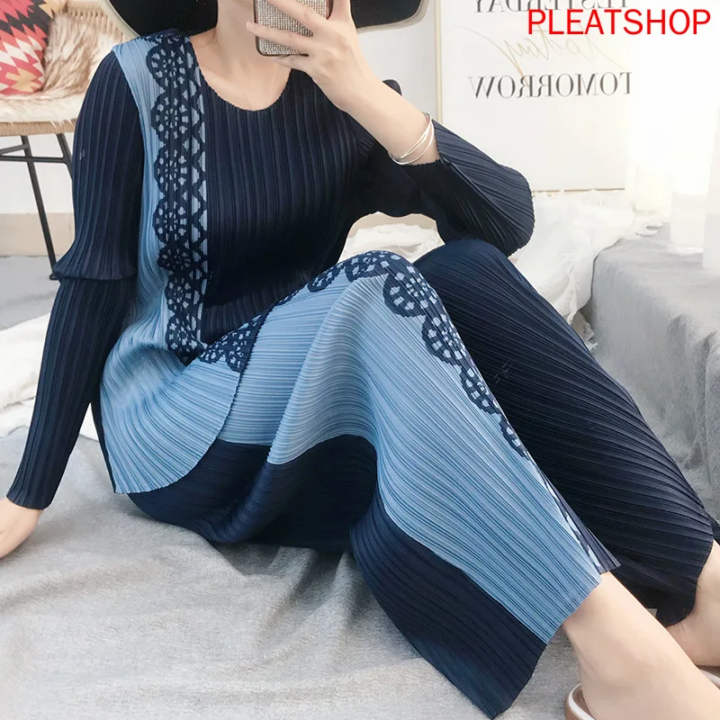 2020 Spring New Miyake Fold Suit Fashion Style Loose Plus Size Two-Piece Set Pleats Dresy Damskie Tracksuit Women Ensemble Femme