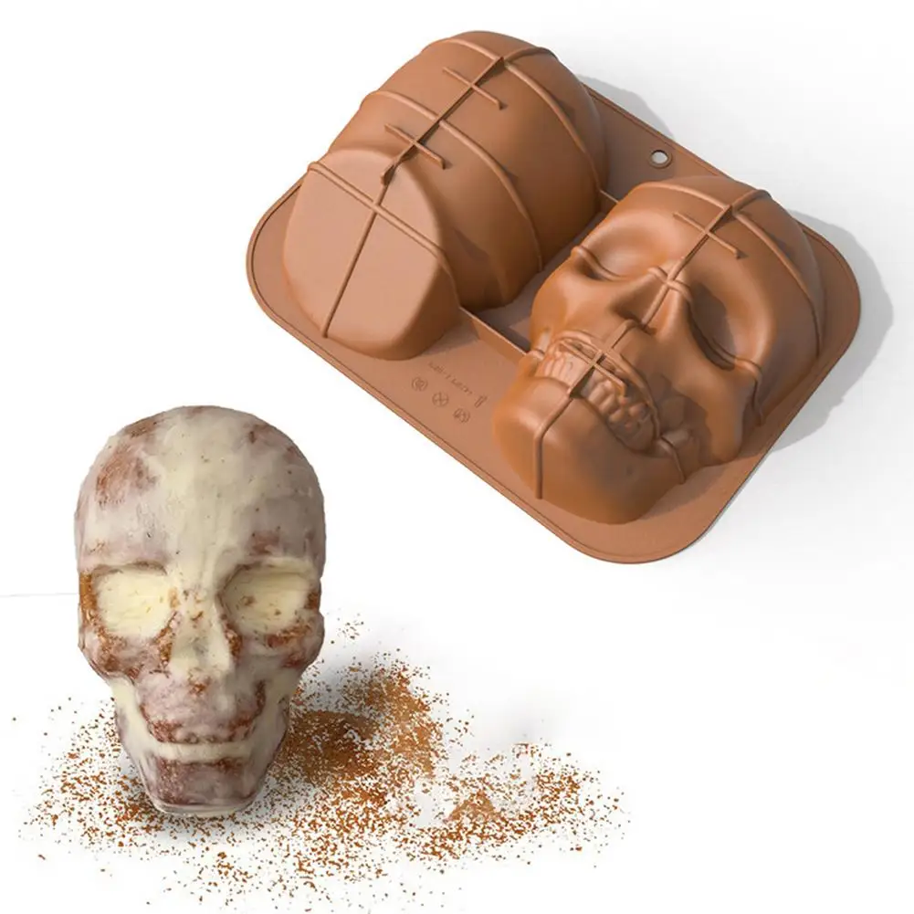 

New 3D Skeleton Head Skull Silicone DIY Chocolate Candy Molds Party Cake Decoration Mold Pastry Baking Decoration Kitchen Tools