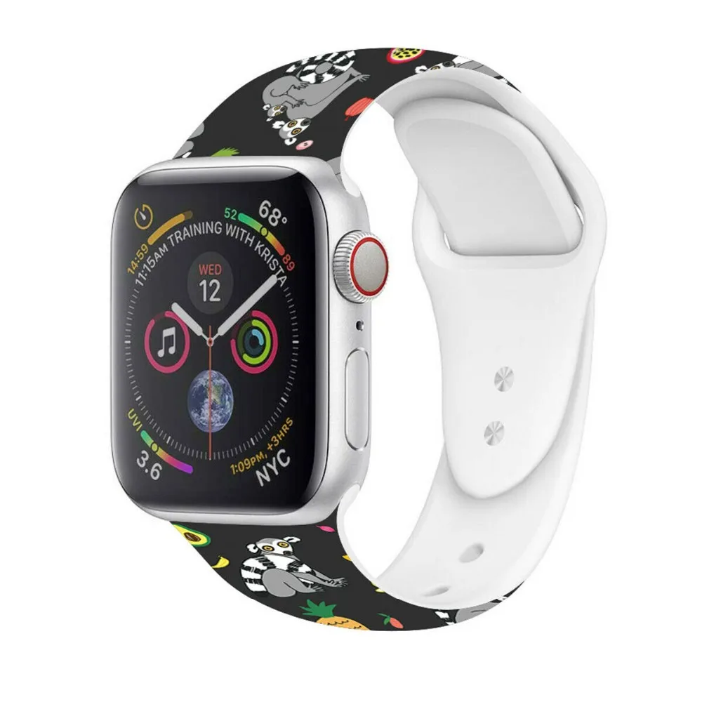 Сменный спортивный ремешок для Apple Watch Band 5, 4, 44 мм, 40 мм, силиконовый браслет с цветочным принтом для iWatch Series 3, 2, 1, 42 мм, 38 мм