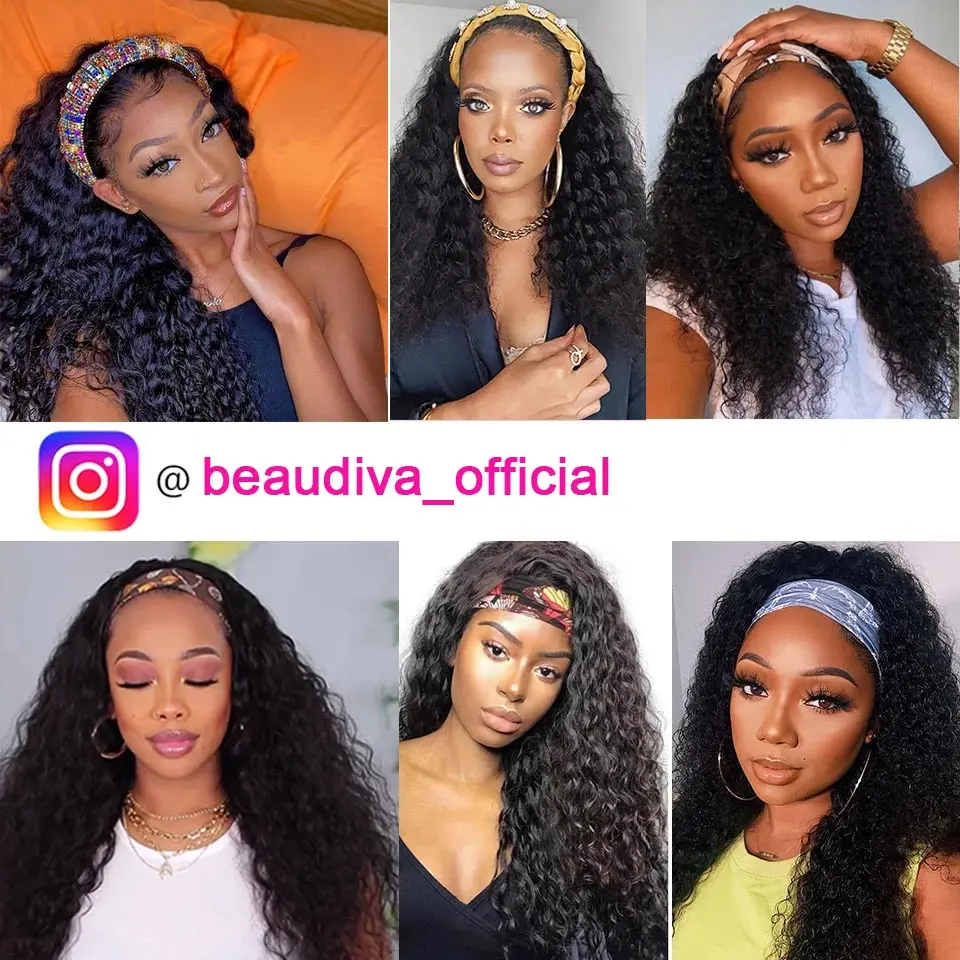 

Kinky Curly Wig Natural Color Headband Wig Scarf Wig150% Density BEAUDIVA HAIR Brazilian Kinky Curly Human Hair Wigs For Women