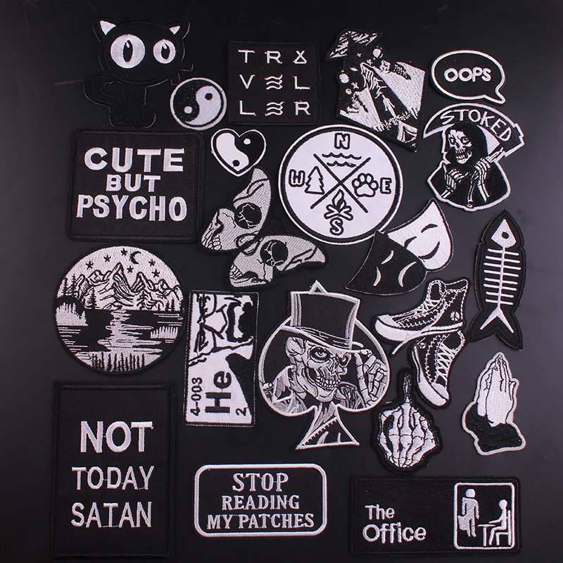 Черно белая вышитая нашивка патч для одежды сделай сам в стиле панк товары шитья