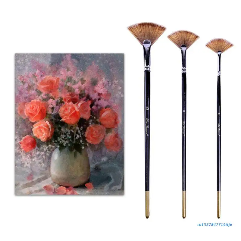 

583D 3 Fan-shaped Copper Tube Mixed Color Watercolor Nylon Hair Brushes Set Rod Oil Acrylic Painting Brush Pen Art Supplies