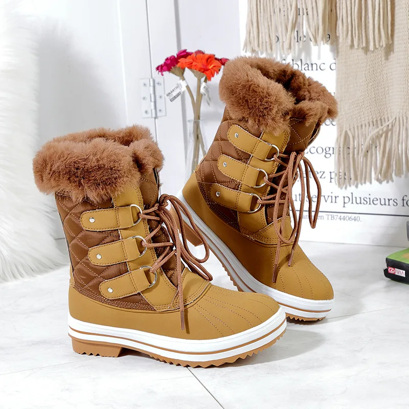 Женские зимние сапоги на плюшевой подкладке водонепроницаемые до середины икры