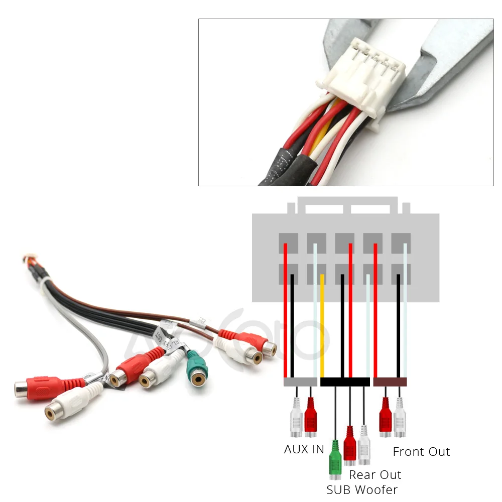 Универсальный жгут проводов с выходом RCA 10 контактов Aux-вход сабвуфер