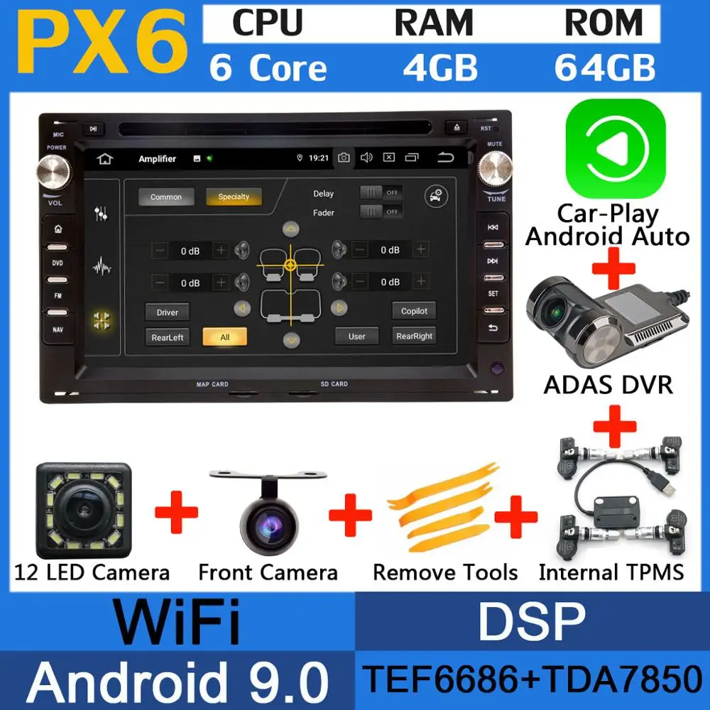 PX6-CarPlay-ADAS-TMS PX6 Восьмиядерный Android 9,0 4 Гб+ 64 Гб USBx5 для Volkswagen VW Bora Polo MK3 MK4 Passat B5 MK5 Sharan GOLF IV Jetta автомобильный радиоприемник gps - Цвет: PX6-CarPlay-ADAS-TMS