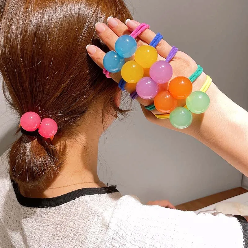 

Korea Colorful Geometric Crystal Ball Elastic Hair Bands Rubber Band Hair Accessories For Girls Hair Ties Gum for Hair