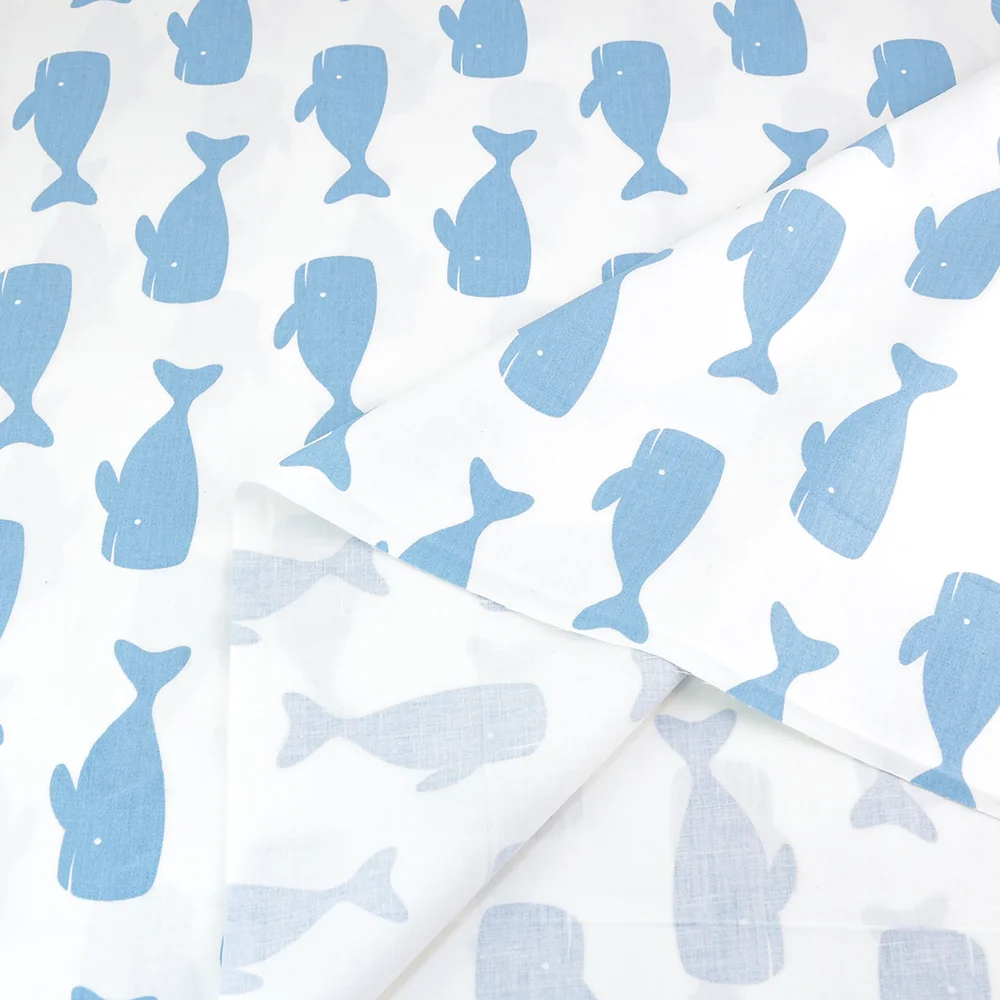 Новые поступления 100% белый хлопок Ткань Жир Квартал синие киты Дизайн Текстиль