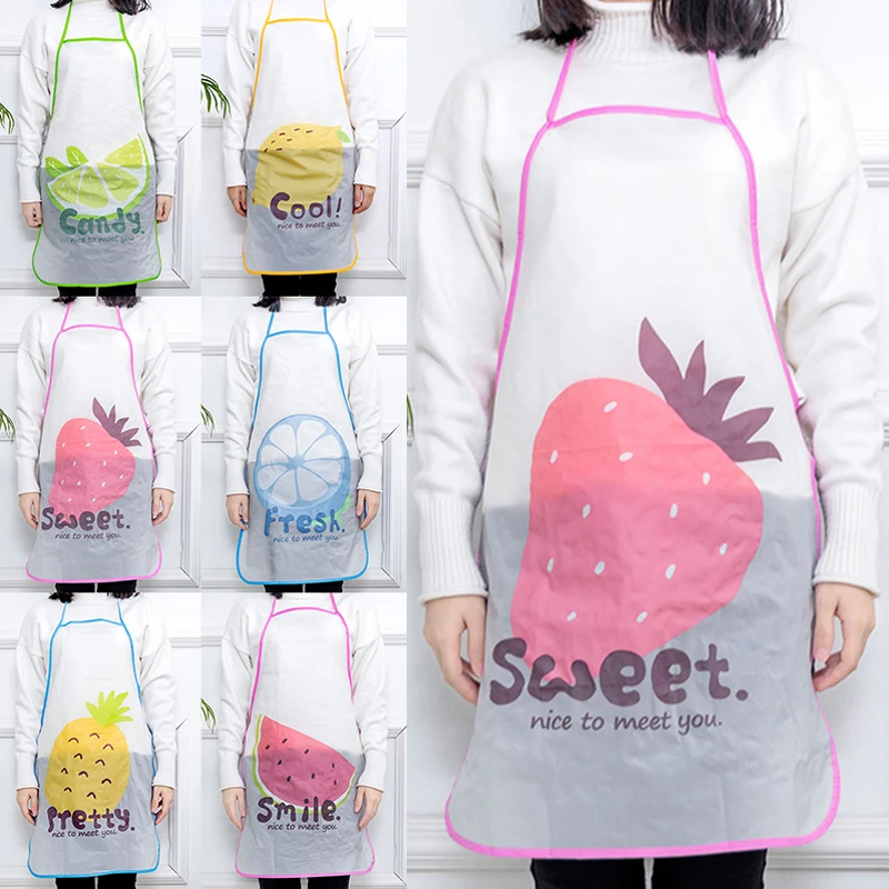 

1pc Semi Transparent Waterproof Anti-oil Apron Cartoon Fruit Printing Adult Apron Kitchen Accessories Baking BBQ Tools