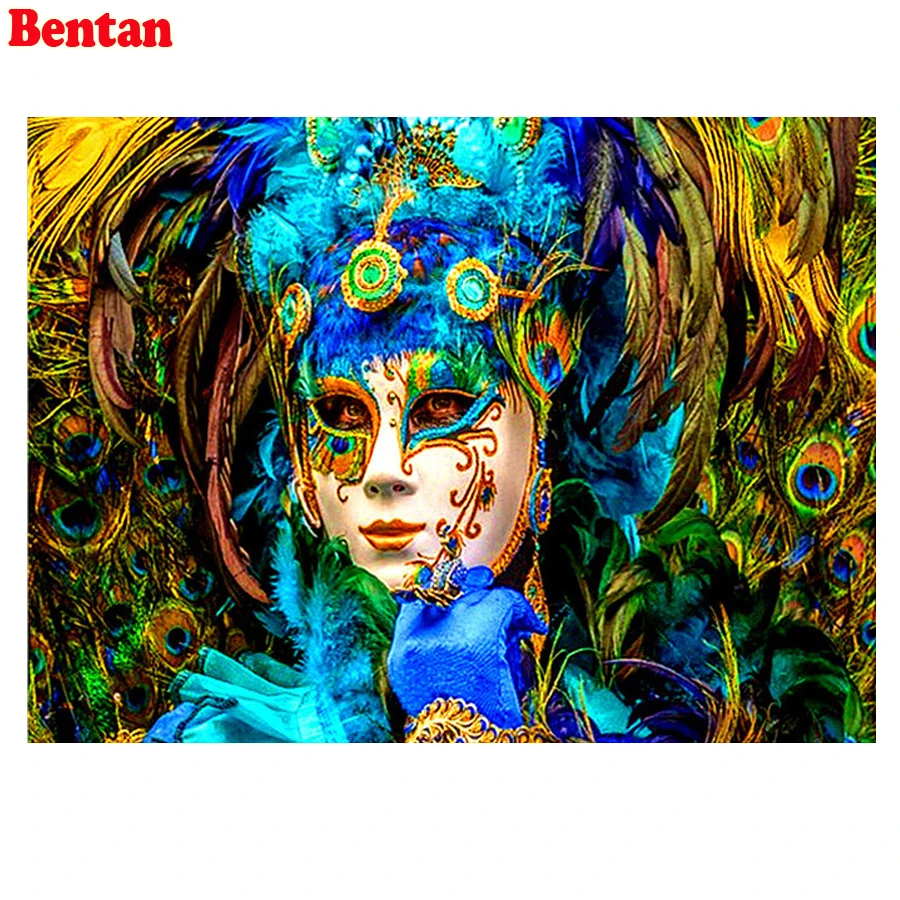 

5D DIY Diamond Painting Peacock mask woman Full Square round drill Rhinestone Diamond Embroidery Pattern Mosaic Home Decor