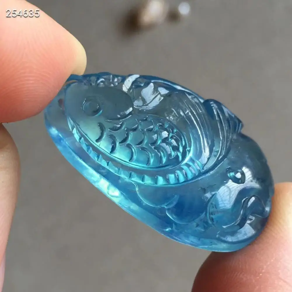 Натуральный Синий аквамарин кулон женский мужской подарок любви рыба резная