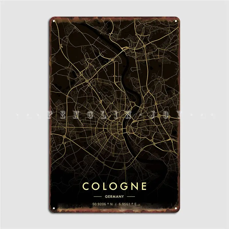 

Карта города одеколон, Золотой металлический знак, таблички, паб, бар, пещера, персонализированный оловянный знак, плакат