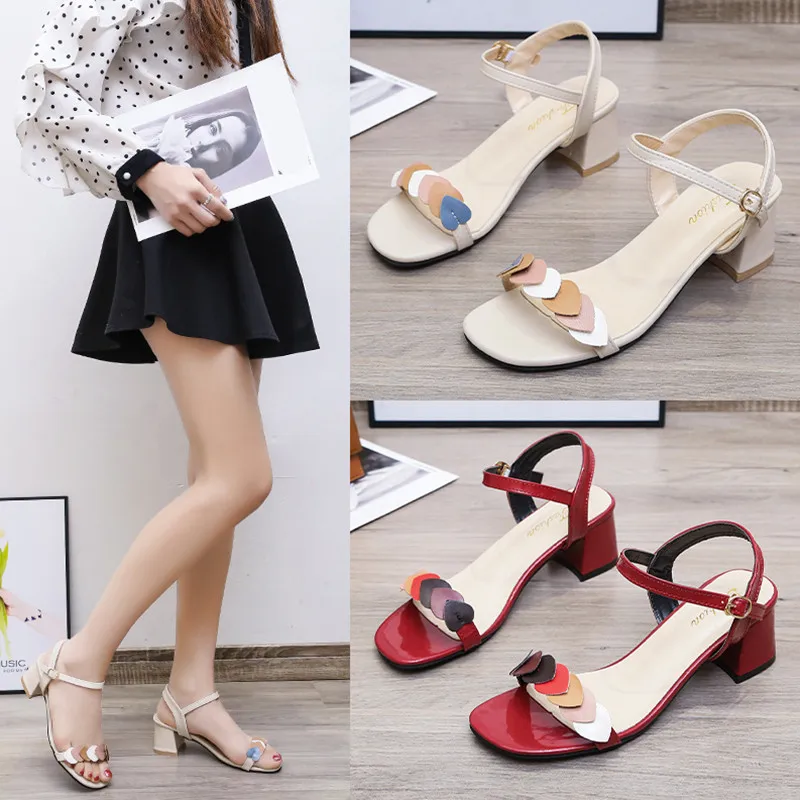 

All-Match Comfort Shoes for Women Beige Heeled Sandals Espadrilles Platform 2021 Summer Med Black High Girls Clear Block Medium