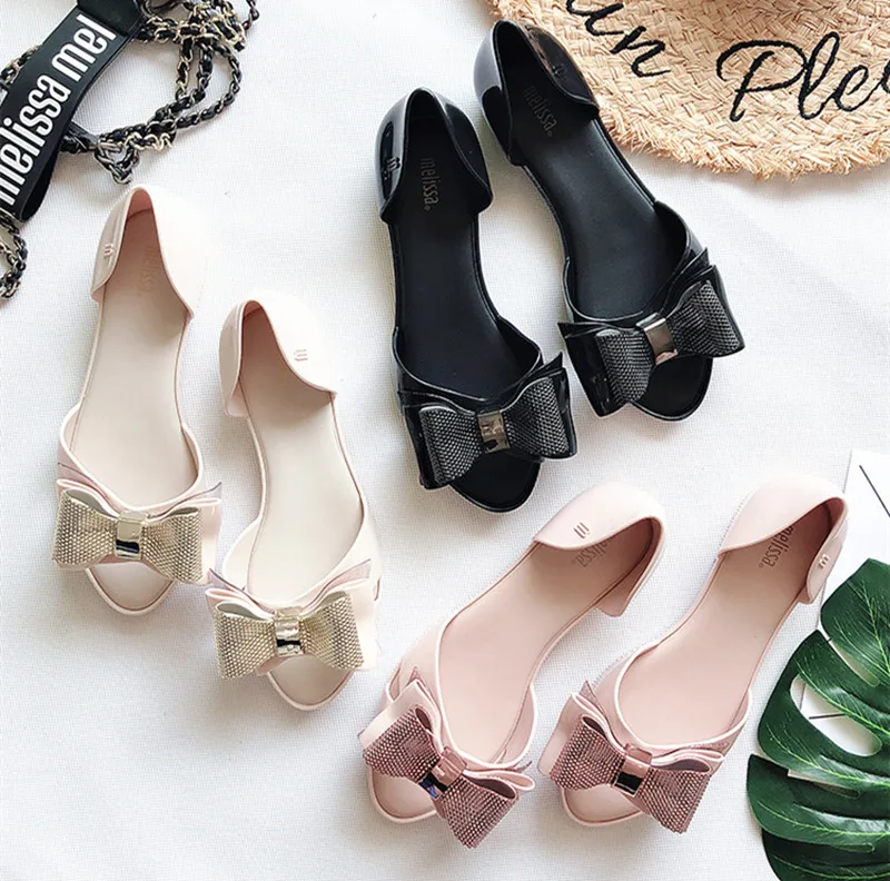 2021 новые женские сандалии Melissa с бантом Женская обувь Пляжные на плоской подошве