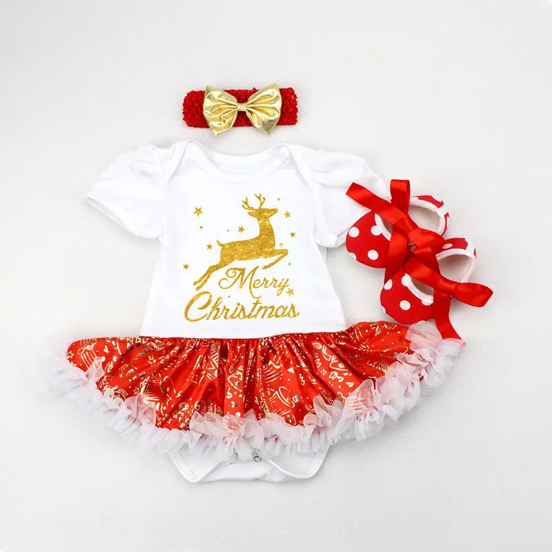 

2022 My First Christmas Costumes Girl Romper Set Infantil Short Sleeve Jumpsuits Reindeer Clothes Letter Newborn Baby Product