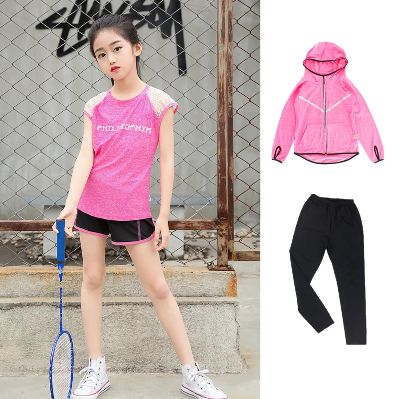 Комплект леггинсов для фитнеса и йоги девочек детские трико бега футболка