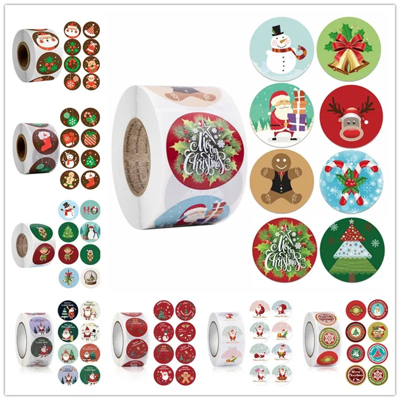 

Christmas Decoration 500Pcs Santa Claus Snowman Merry Christmas Stickers New Year 2022 Noel Navidad 2021 Natal Gifts Box Labels