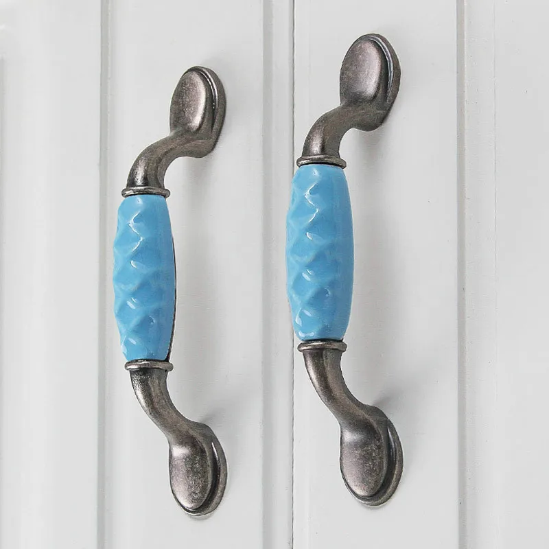 Синие дверные ручки в средиземноморском стиле керамическая ручка Европейский