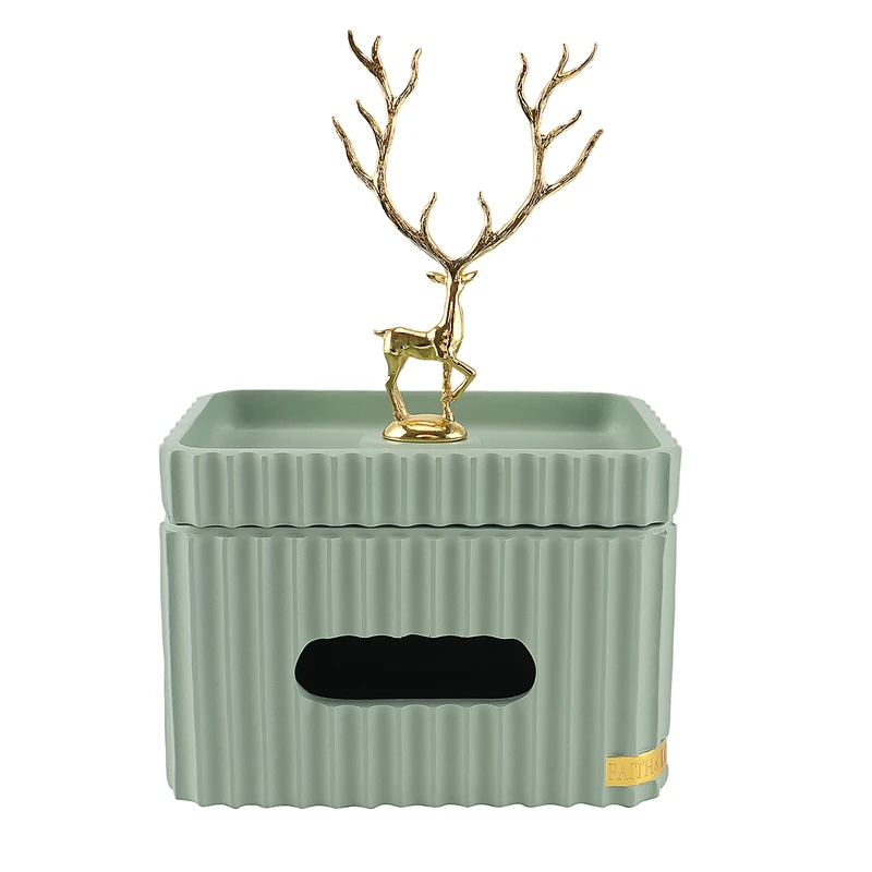 

Прямоугольная коробка для салфеток с золотым оленем, полосатая канистра для хранения салфеток для гостиной, рабочего стола, домашний декор