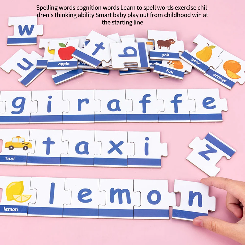 

Words Spelling Puzzle Jigsaw English Letters Pattern Early Educational Learning Building Blocks Baby Toys Montessori Wooden Toys