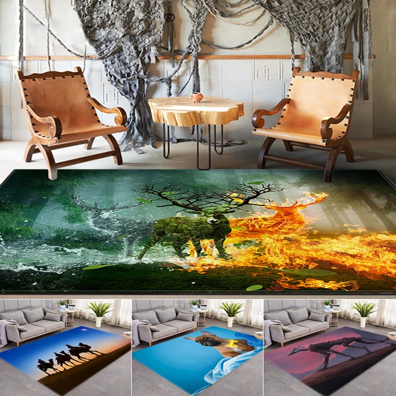 

Animal Printed Rugs Household Living Room 3D Color Printing Animal Style Room Decoration Non-slip Washable Small Rug