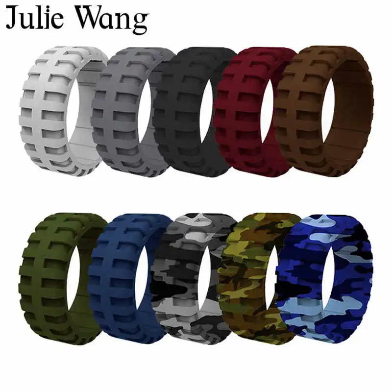 Julie Wang 10 шт./компл. Силиконовое мужское кольцо с узором в виде шин смешанные цветов