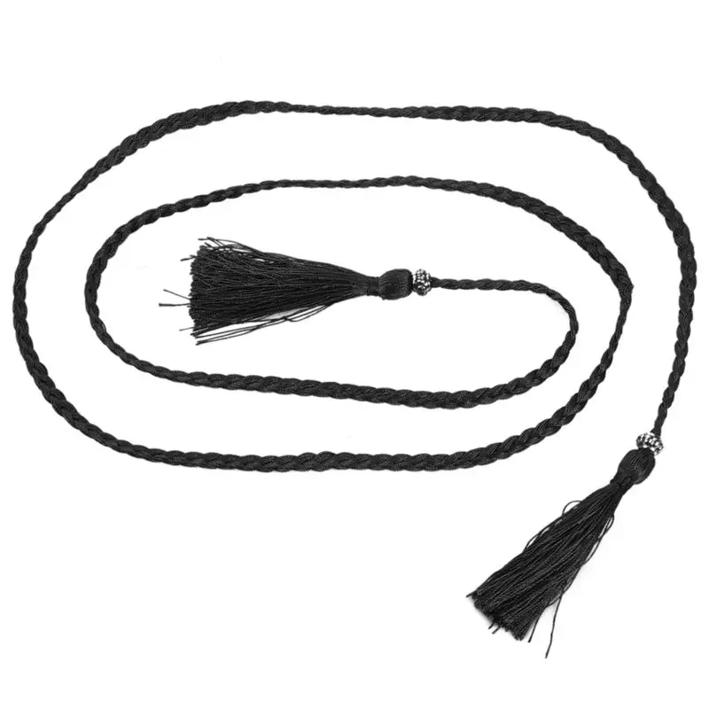 

Woven tassel belt knot decorated waist chain waist rope Black