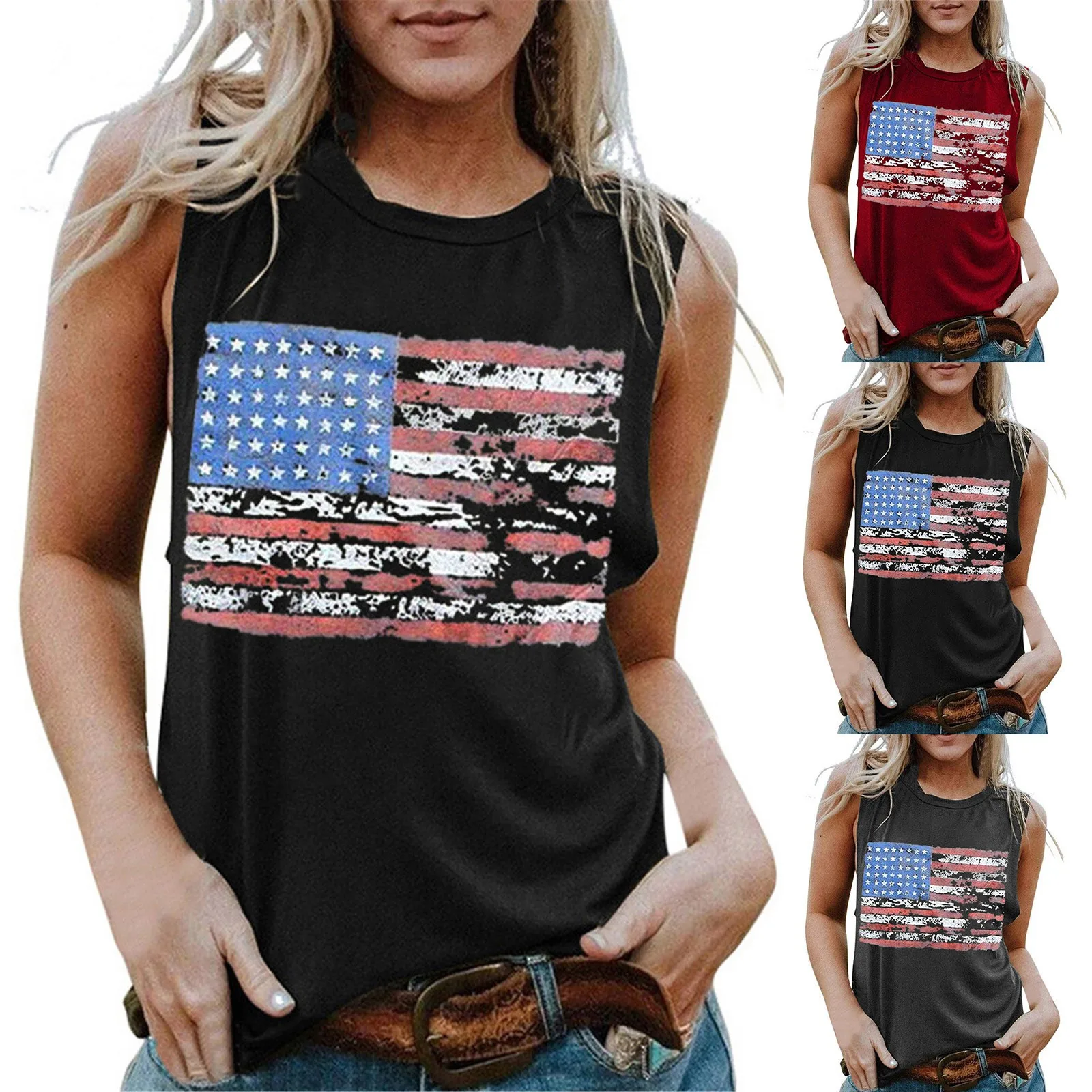 

Women Shirt Flag PrintIndependence DayLoose Tank Tops
