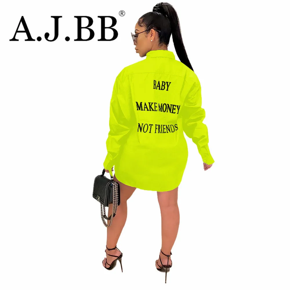 Женское платье рубашка с длинным рукавом и принтом букв|Женские платья| |