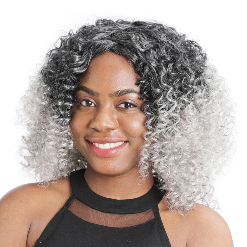 ZM синий серый коричневый 16 дюймов короткий афро парик синтетические курчавые