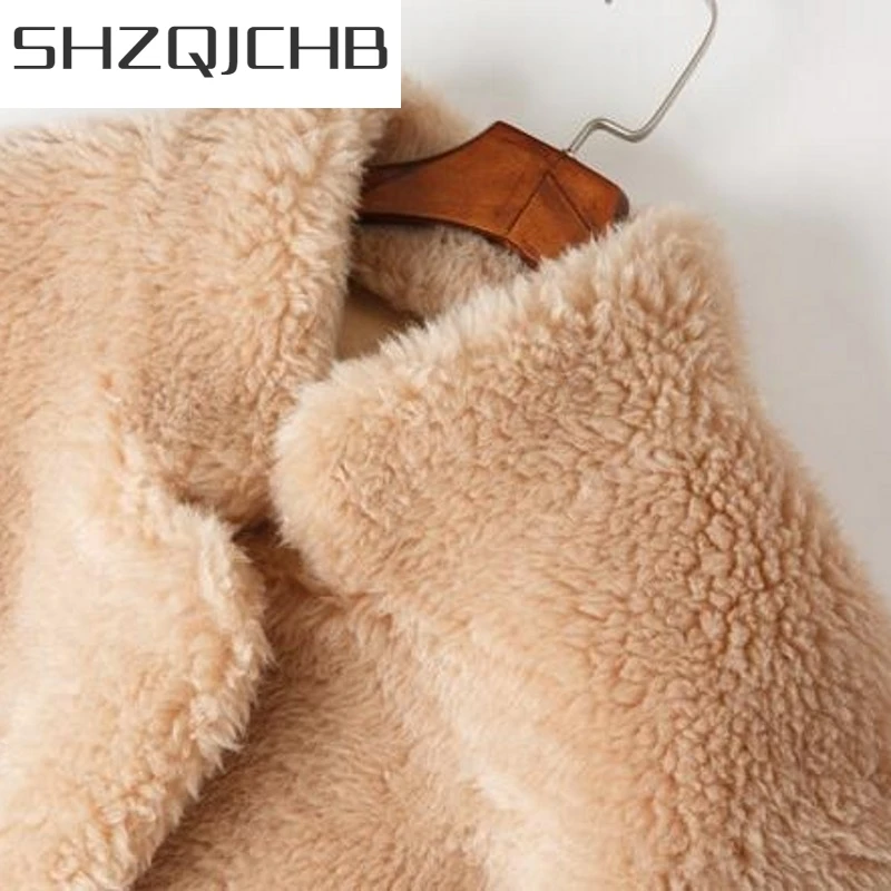 

JCHB 2021 New Winter Women Long Thick Warm Coats Fashion Solid Lapel Collar Pocket Outerwear Female Luxury Long Sleeve Fur Coat