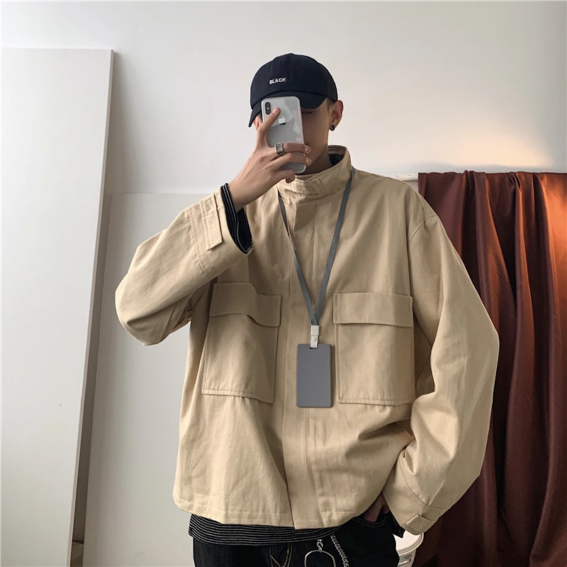 Мужская оригинальная рабочая одежда Свободное пальто цвета хаки/черного уличная