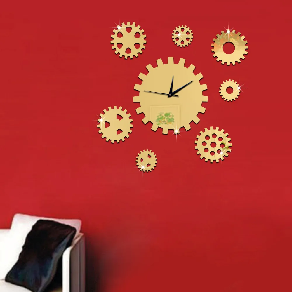 DIY Creative Large Wall Clock Sticker Gear Mirror Clocks Home Decor Silent Living Room Watch Duvar Saati Gift FZ845 | Дом и сад