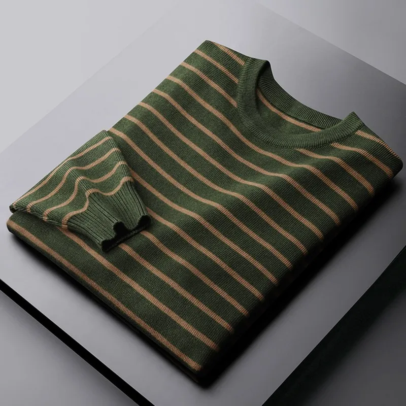 

Мужской теплый свитер в полоску, с круглым вырезом, размеры до 3XL