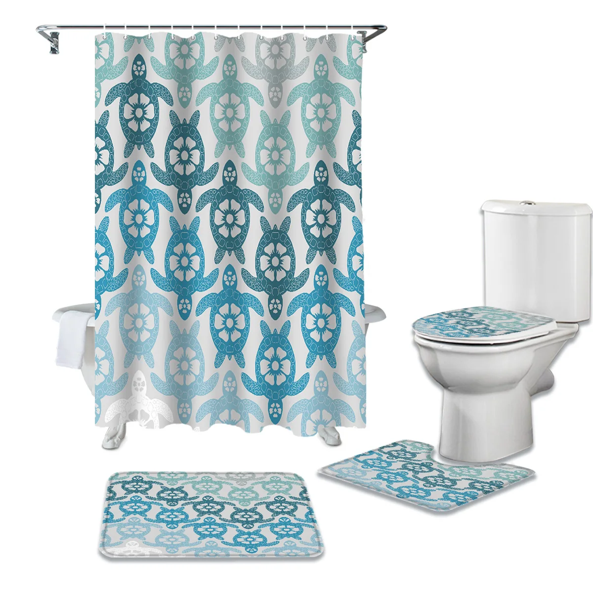 Водонепроницаемая душевая занавеска для ванной комнаты коврик с рисунком синей