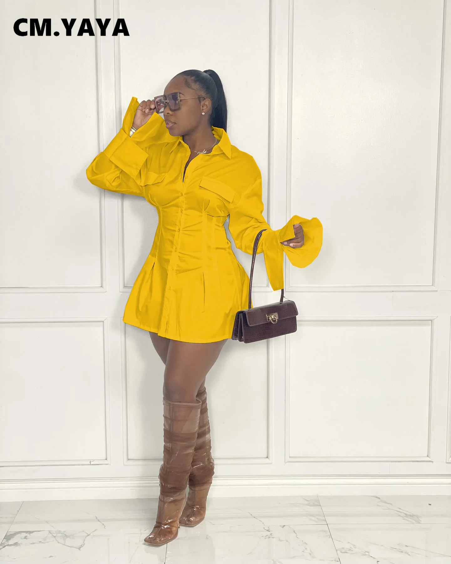 Женская осенне-зимняя блузка CM.YAYA элегантное однотонное классическое