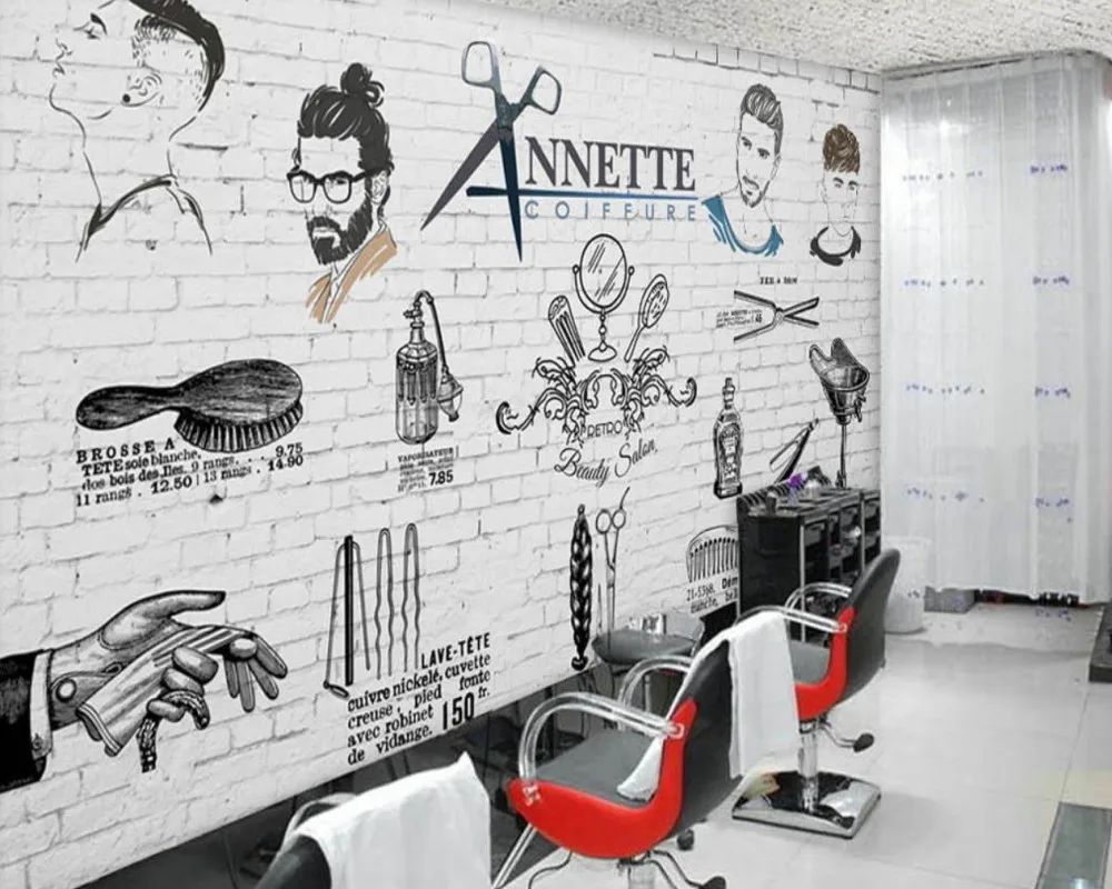 

Dropship Free Shipping Men'S Shop Wallpaper Salon No Sharon Photo Wallpaper Custom 3D Mural Hand-Painted Trend Barber Shop Mural