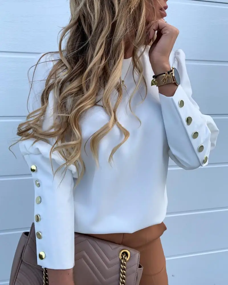 

Дизайнерская офисная рубашка, женские осенние Рубашки с длинным рукавом и пуговицами, рубашки с рукавами-фонариками в стиле Харадзюку, элег...