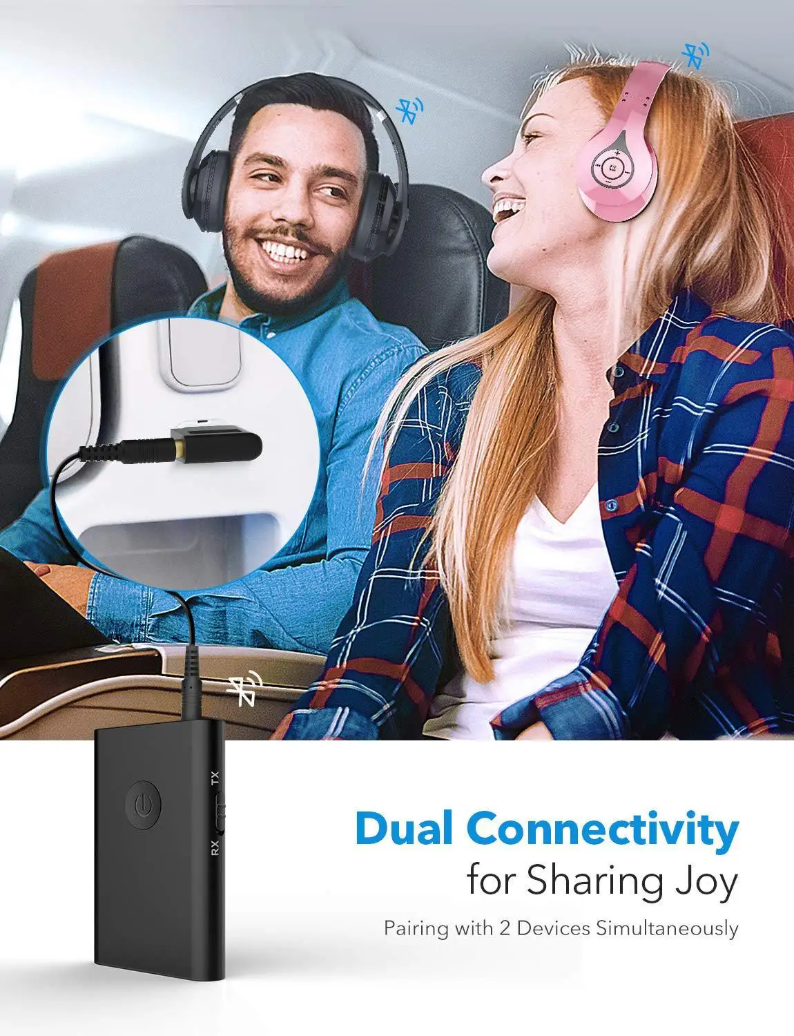 

Dual Link Bluetooth 5.0 A2DP Aptx Low Latency Airplane Airline Flight Adapter RCA Aux 3.5mm Stereo Audio TV Transmitter Receiver