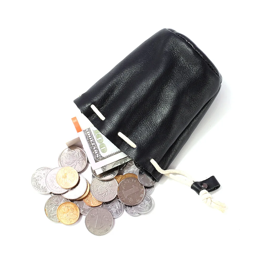 

Coin Purse Genuine Leather Girl Wallet Change bags High Quality Retro Key Holder String Drawing Small Money Bag
