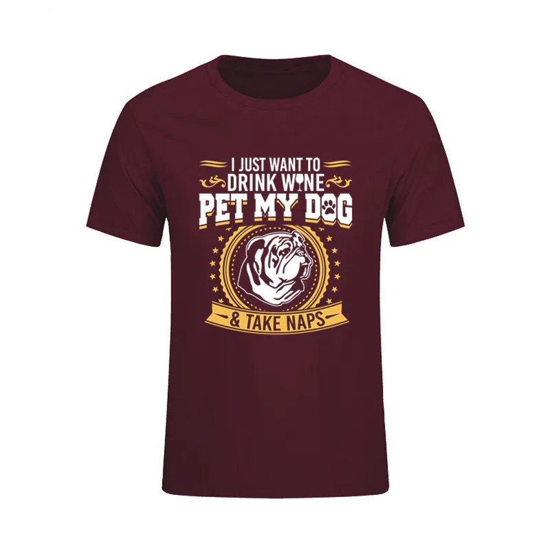 Молодежная Футболка с коротким рукавом английским бульдогом футболка винного